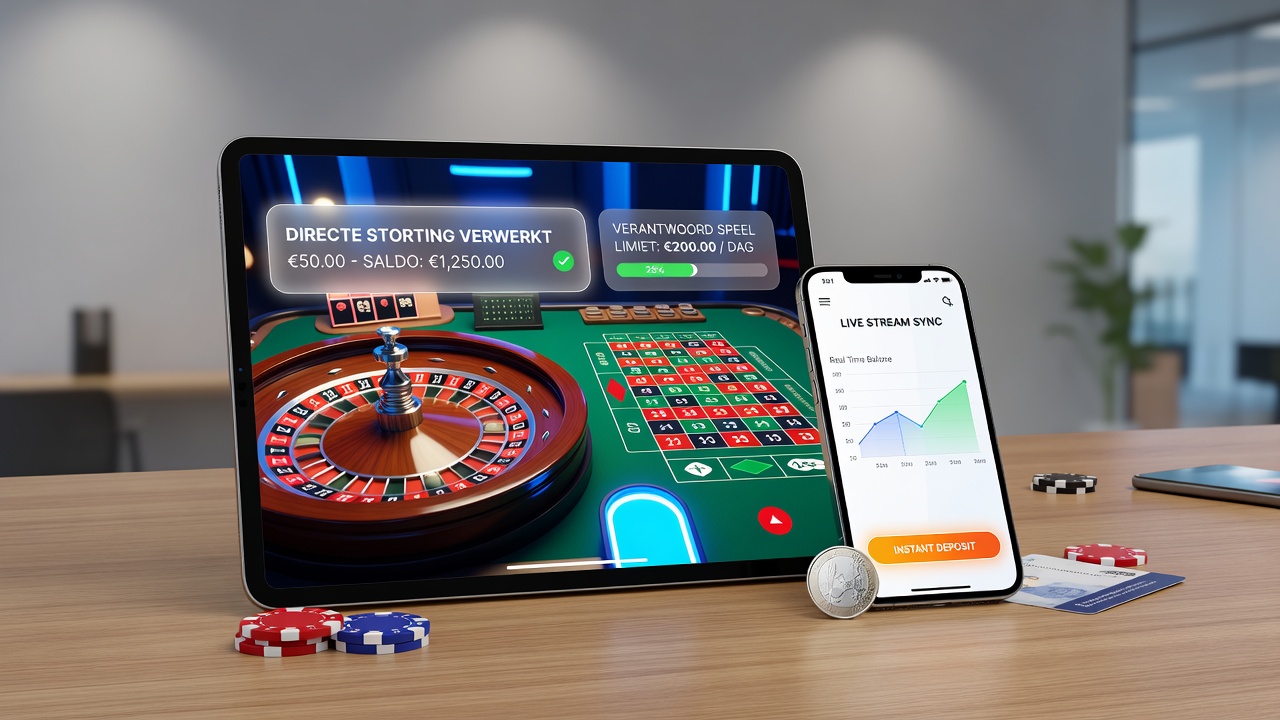 Nederlandse casino app interface met gesynchroniseerde live stream en deposit alert notificatie