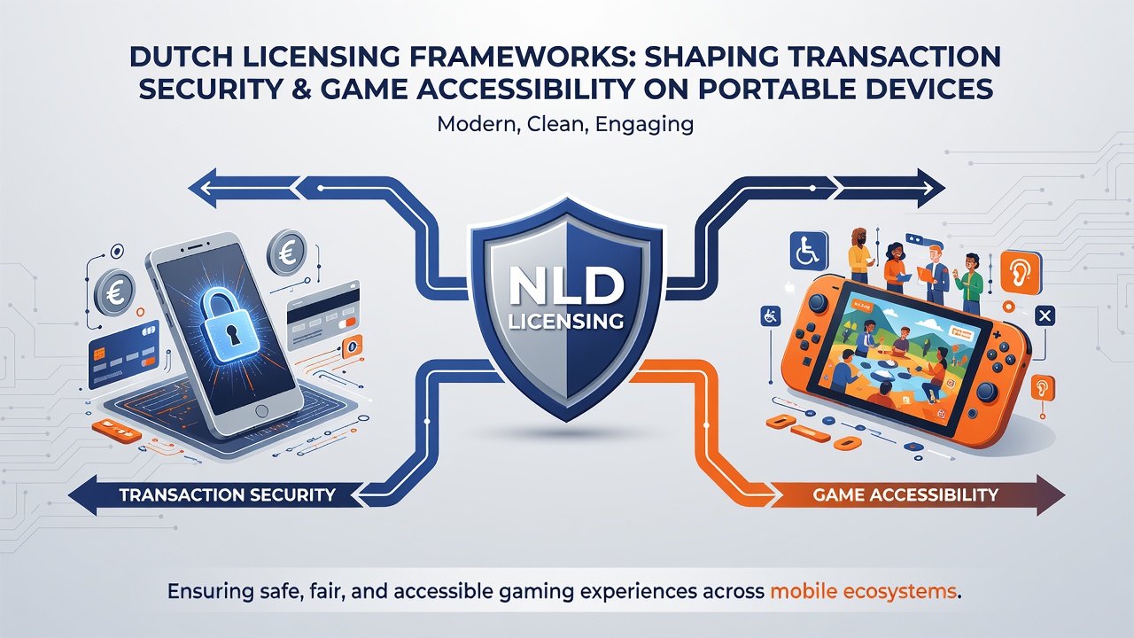 Voorbeeld van een toegankelijke mobiele game-interface met Nederlandse licentiebadge en beveiligingsindicatoren