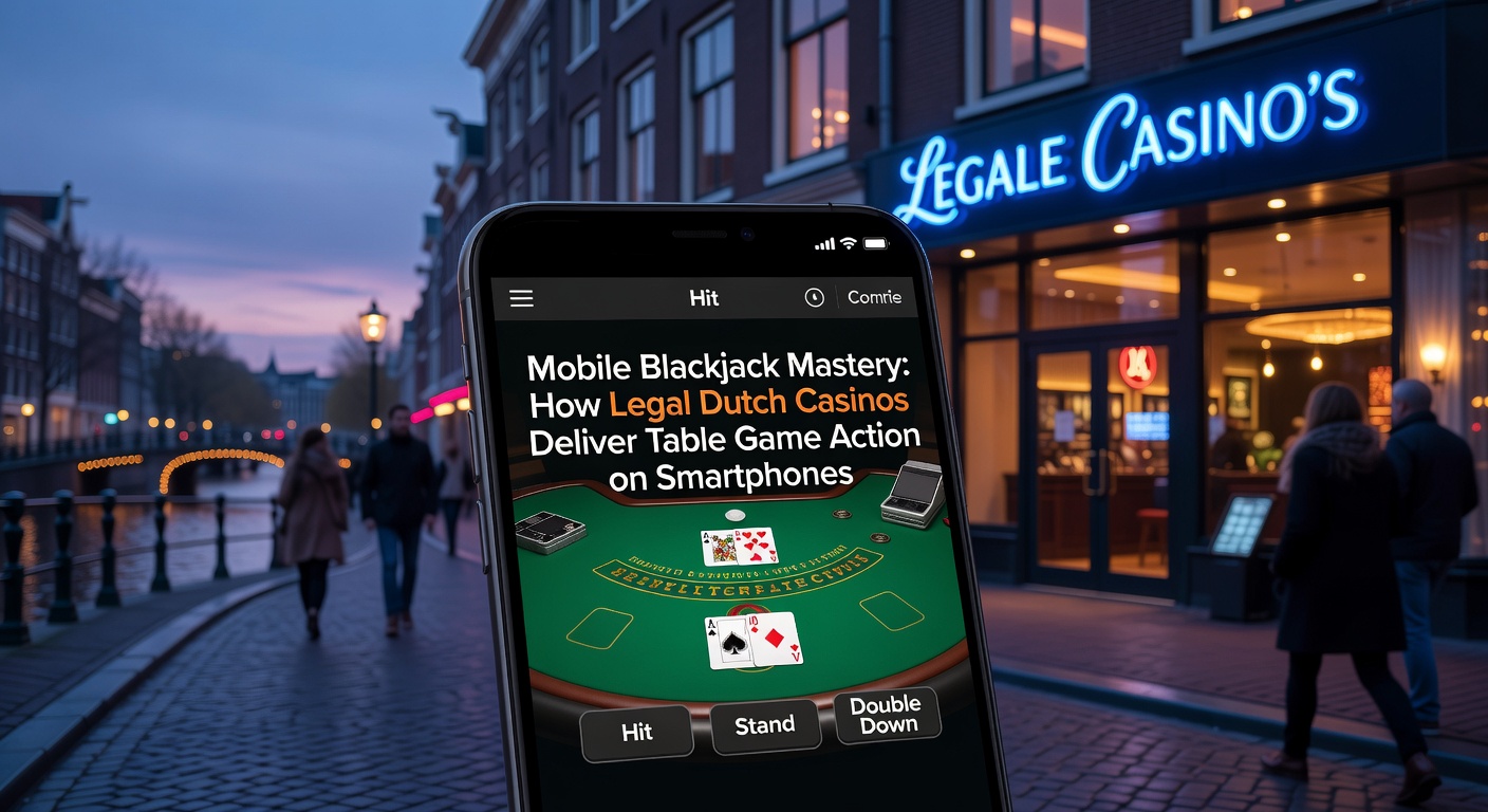 Smartphone met mobiele blackjack-app van een legaal Nederlands casino, waar kaarten en fiches realistisch op het scherm verschijnen tijdens een live dealer sessie