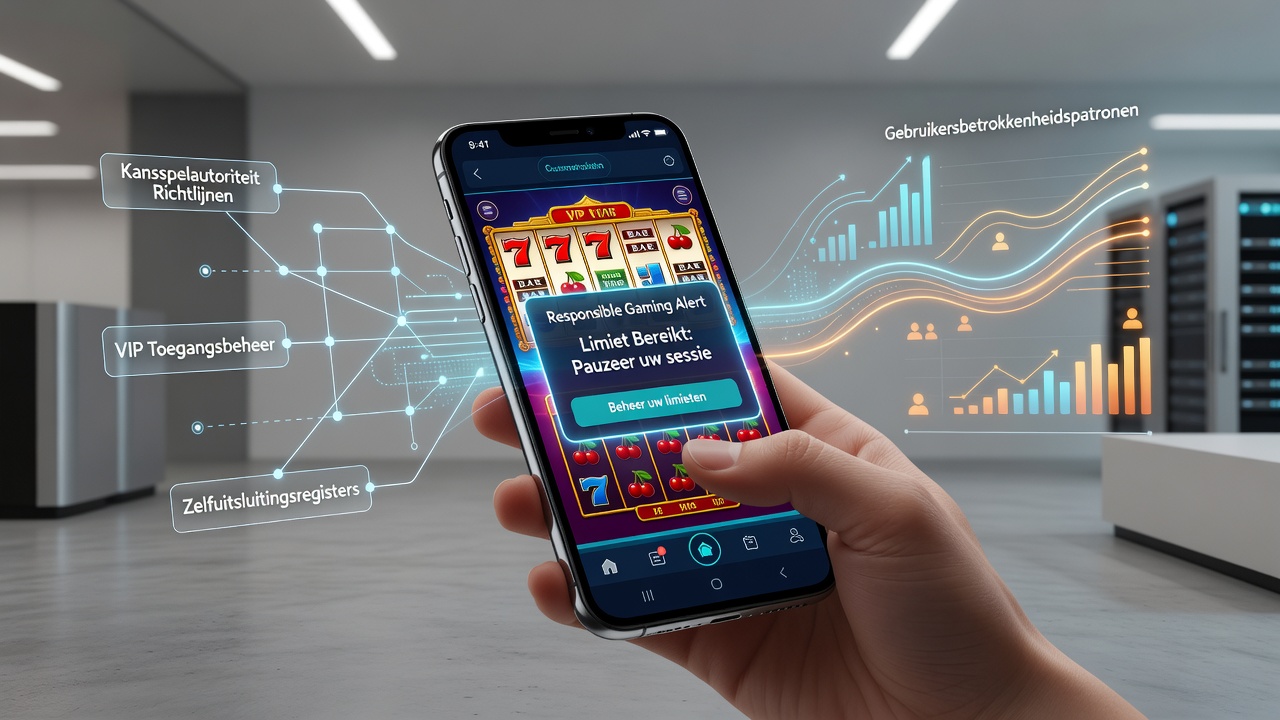 Mobiele interface van een Nederlands slotspel met VIP-limietinstellingen en navigatie-elementen