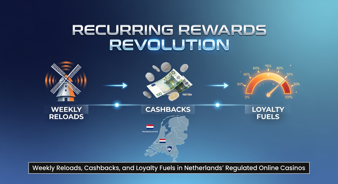 Spelers vieren wekelijkse reload bonussen in een bruisend online casino, met geldsymbolen en loyaliteitspunten die oplichten op mobiele schermen