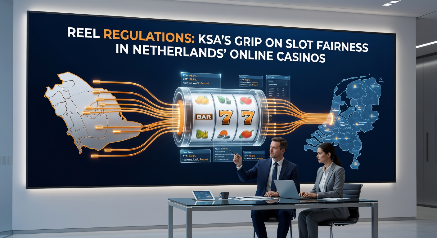 Slot reels met KSA-keurmerk en grafieken van RTP en RNG-tests in een Nederlands online casino-omgeving