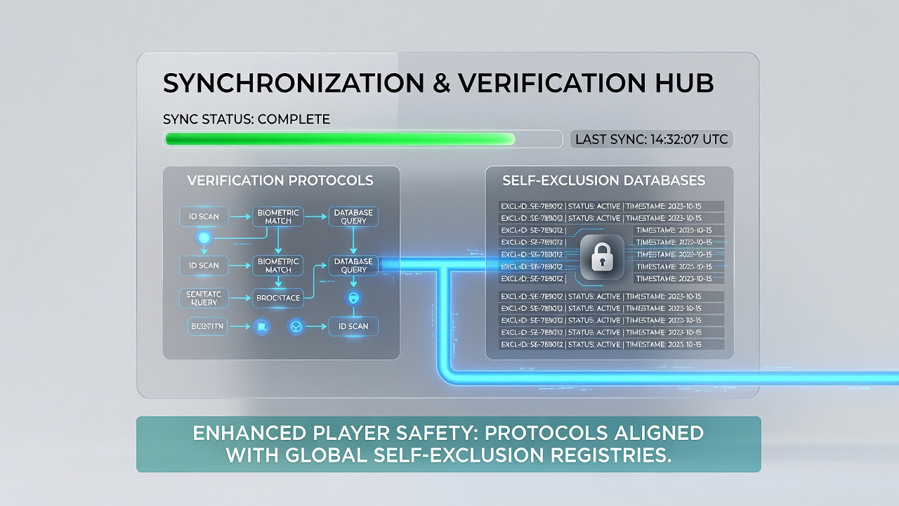 Diagram van gegevensstroom tussen verificatiesystemen en zelfuitsluitingsdatabases