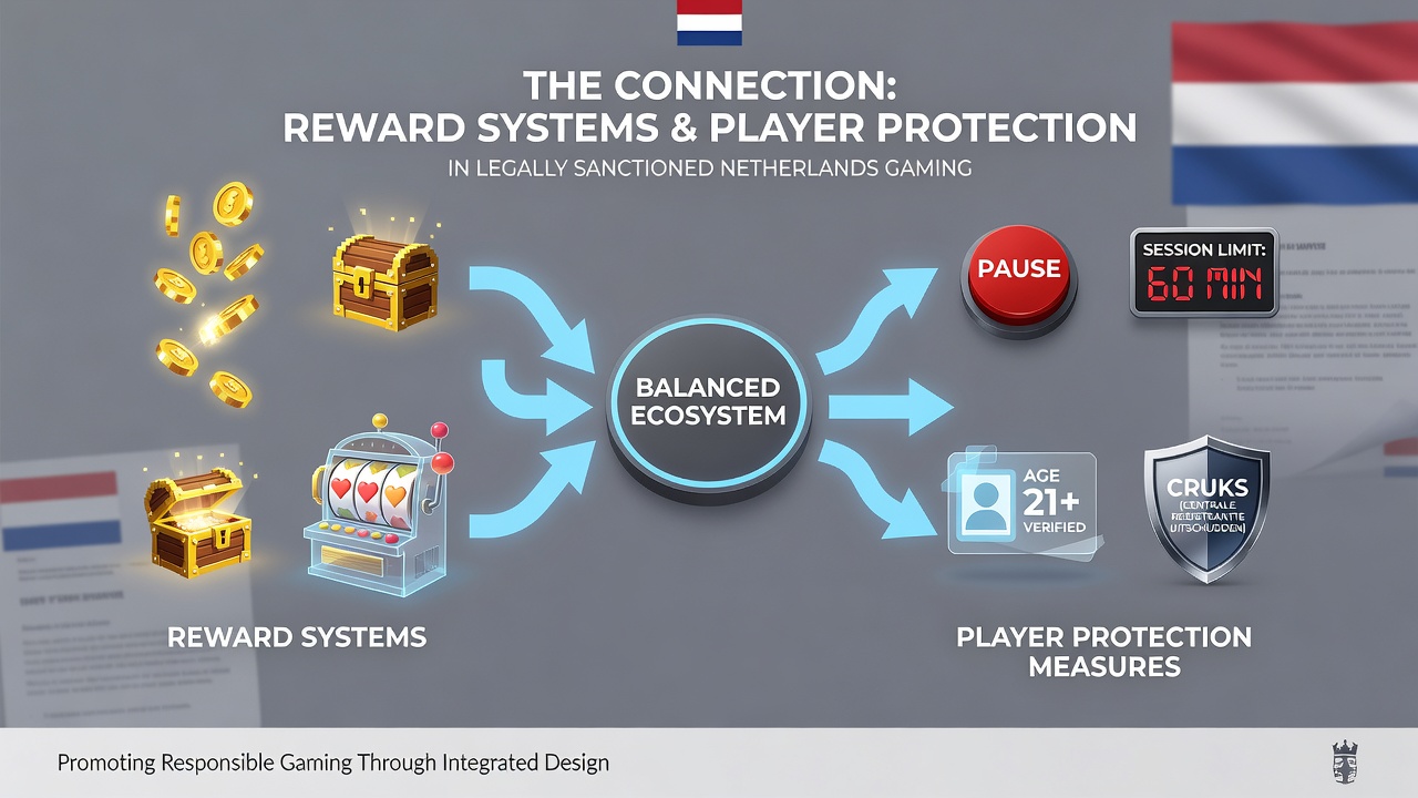 Diagram van hoe beloningen en beschermingsmaatregelen samenkomen in legale Nederlandse casino's